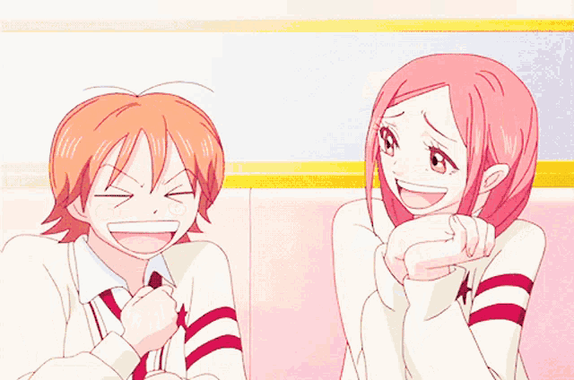 a boy and a girl are standing next to each other and the girl is saying what 'd you say ?