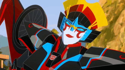 a robot with a transformer logo on the chest