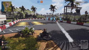 a video game screen shows a person driving a go kart on a race track