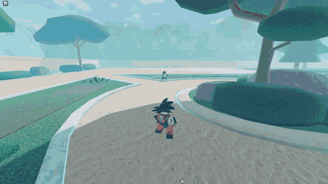a cartoon character walking down a path in a park