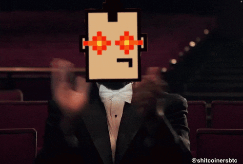 a man in a suit and bow tie with a pixelated face on his head