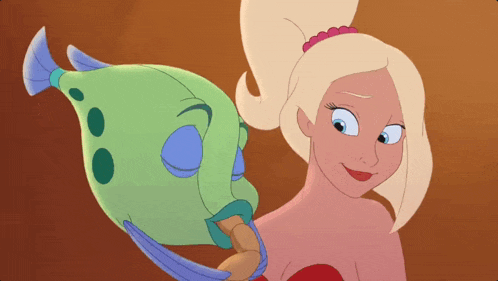 a cartoon of a blonde woman holding a fish