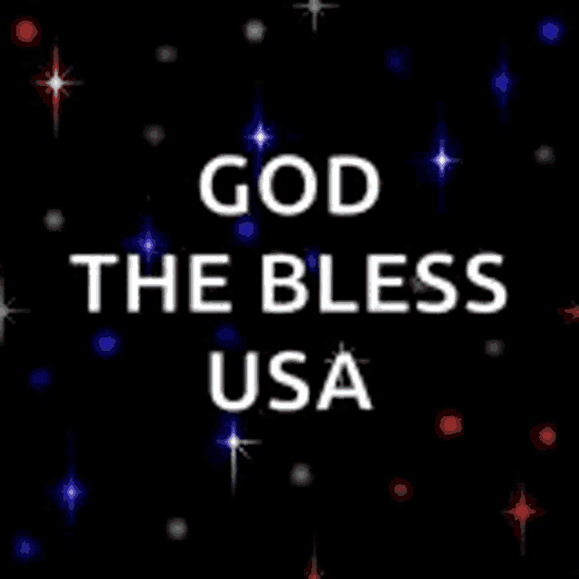 a black background with red , white and blue stars and the words `` god the bless usa '' written on it .
