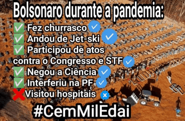 a poster that says bolsonaro durante a pandemia fez churrasco andou de jet-ski