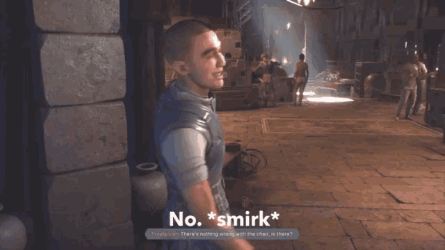 a man in a video game says no smirk on the screen