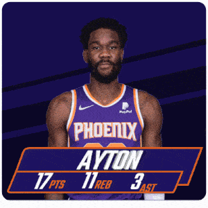 a man in a purple phoenix jersey has 17 pts and 11 reb