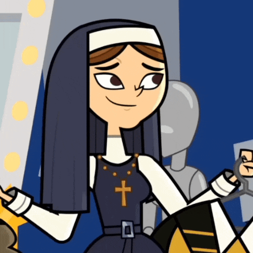 a cartoon nun with a cross on her waist