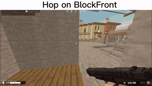 a screenshot of a video game with the words hop on blockfront