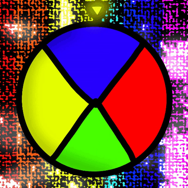 a colorful circle with a yellow center and four different colors