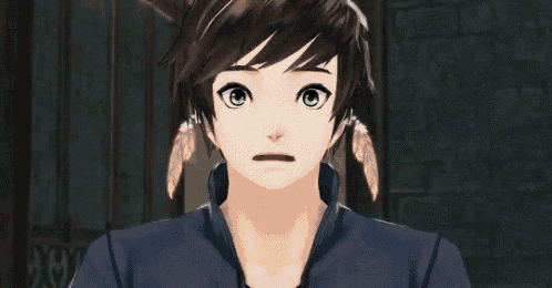 a close up of a video game character with feathers in his ears