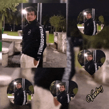 a man wearing a black sweater with the hashtag gedhele on it
