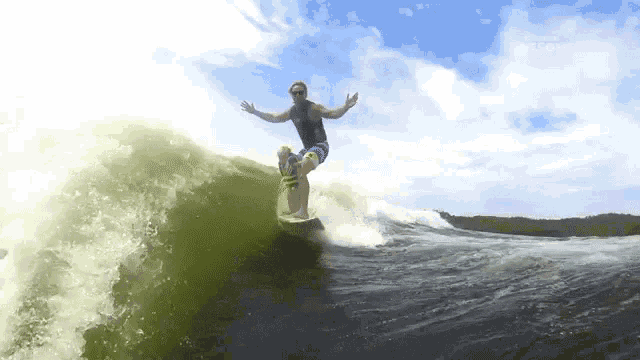 a man riding a wave on a surfboard in the water