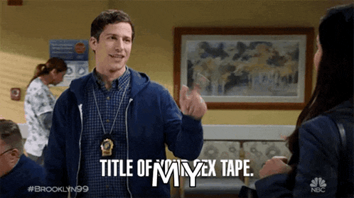 a man in a blue hoodie is talking to a woman and says title of my ex tape