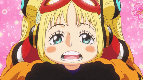 a cartoon girl with a surprised look on her face wearing headphones