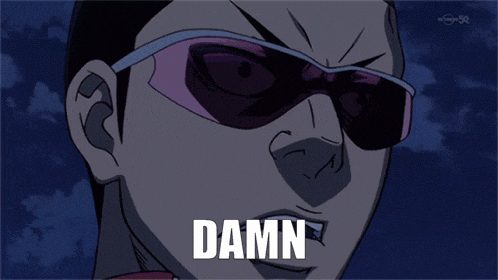 a man wearing sunglasses says " damn " in front of his face