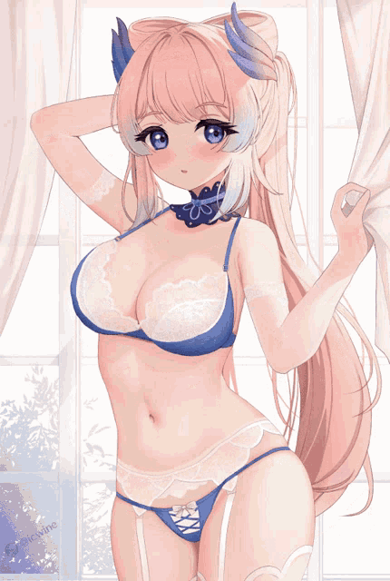 a drawing of a girl in blue and white underwear with a watermark that says ' nicowine ' on it