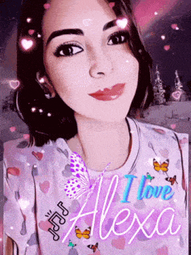 a picture of a girl with the words " i love alexa "