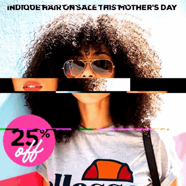 a woman wearing sunglasses and a t-shirt that says ellesse is being advertised for mother 's day