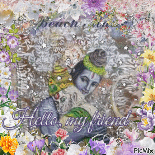 a greeting card with flowers and the words hello my friend on it