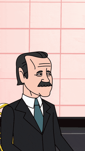 a cartoon drawing of a man with a mustache wearing a suit and tie