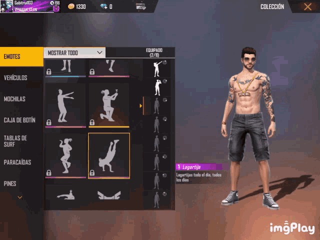 a man without a shirt is standing in front of a selection of emotes in a game called imgplay