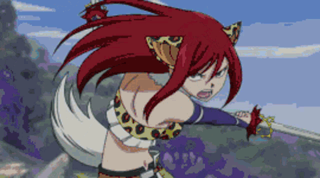 a pixel art of a girl with red hair
