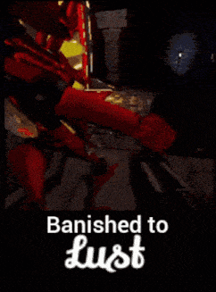 a poster that says ' banished to lust ' at the top