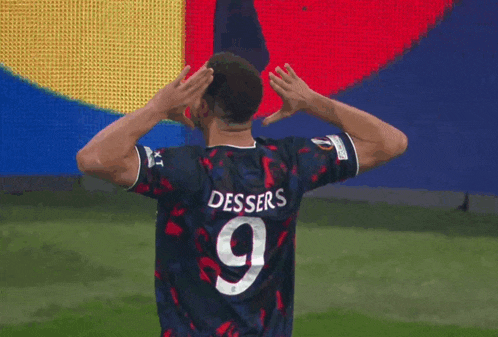 a soccer player wearing a jersey with the number 9 on the back