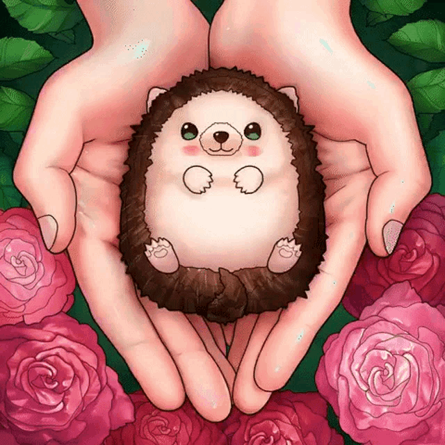 a person is holding a small hedgehog in their hands