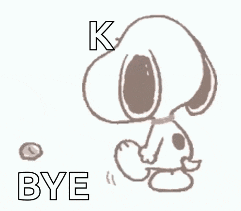 a drawing of snoopy saying bye with a ball