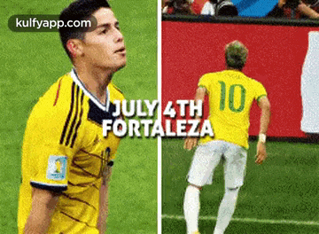 a soccer player in a yellow jersey with the number 10 on it