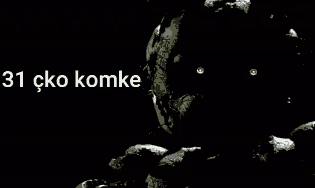 a black background with a picture of a bear and the words `` 31 cko komke '' written on it .