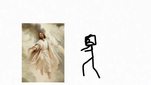 a drawing of jesus and a stick figure with the letter a on it