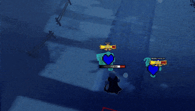 a video game with a blue heart and a red arrow pointing to it