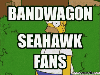 a cartoon of homer simpson with the words bandwagon seahawk fans on it