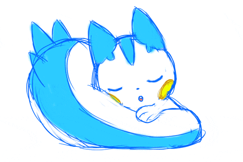 a drawing of a blue and white animal sleeping