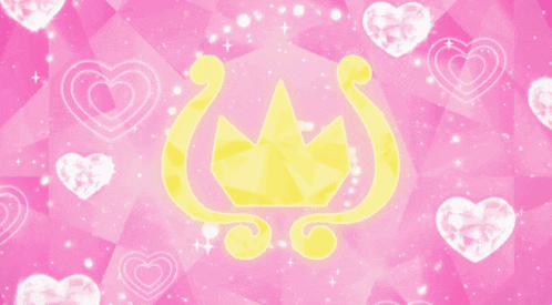 a pink cartoon character is surrounded by hearts on a pink background