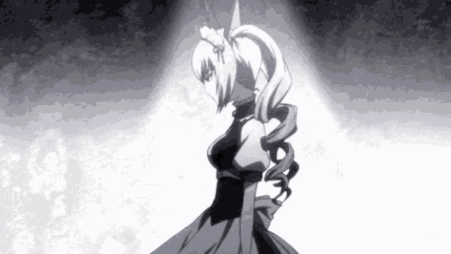 a black and white drawing of a girl in a white dress