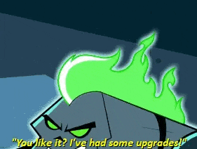 a cartoon character with a green flame coming out of his head .