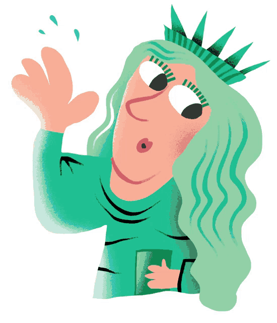 a cartoon of the statue of liberty waving