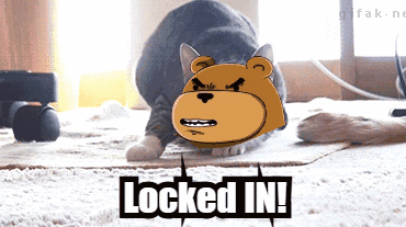 a picture of a cat and a teddy bear with the words " locked in " below it