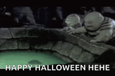 a nightmare before christmas scene with two mummys and the words `` happy halloween hele ''