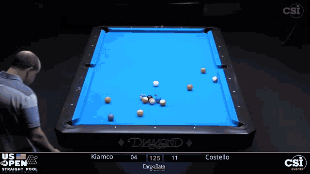a pool table with a blue cloth that says diamond