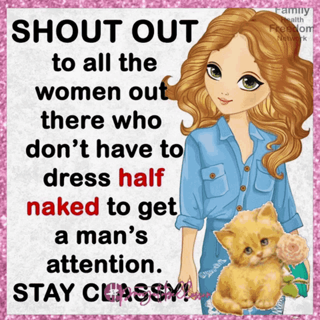 a picture of a girl holding a kitten with a shout out message