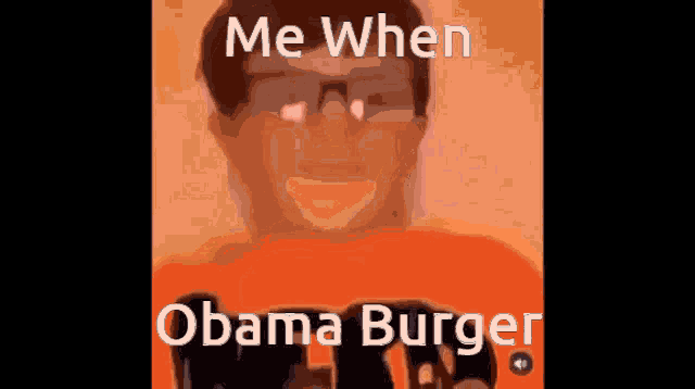 a man with glasses is wearing an orange shirt that says obama burger