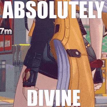 a picture of a person with the words " absolutely divine " on it