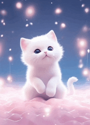 a white kitten is sitting on a pink blanket