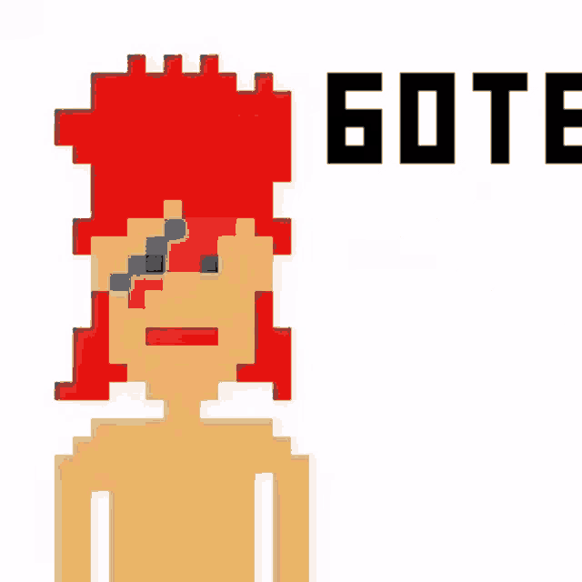 a pixel art illustration of a robot with red eyes and the number 1.4 on it 's face .