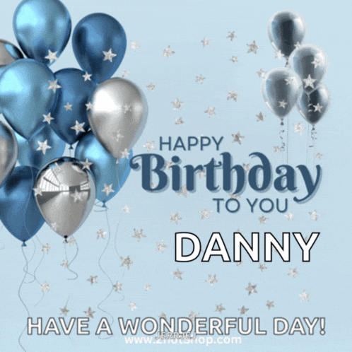 a happy birthday to you danny card with blue and silver balloons