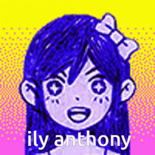 a drawing of a girl with a bow in her hair and the words `` ily anthony '' written on it .